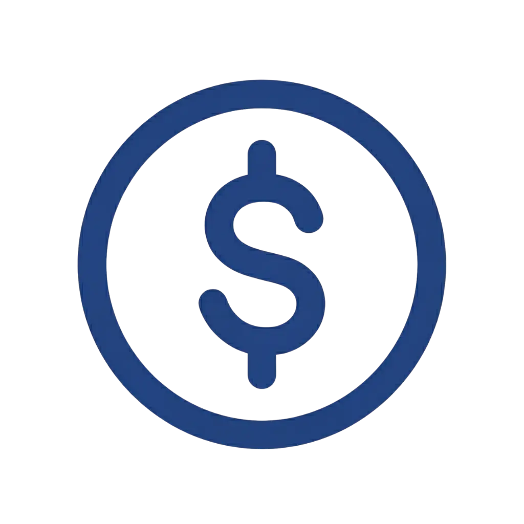 Blue dollar sign inside a blue circle on a white background.